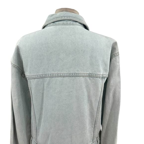 Zara Denim Short Mini Dress Light Wash Blue Long Sleeves Coverall Size Large - Picture 8 of 12